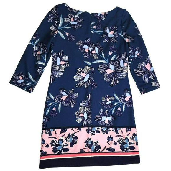 Vince Camuto Women's Floral Print 3/4 Sleeve Sheath Dress Navy Blue/Pink Size 8 - Picture 4 of 11
